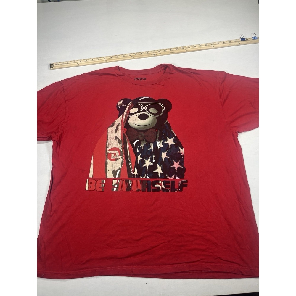 DOLO Bear Graphic T-Shirt 3XL Red Be Yourself USA Flag Streetwear